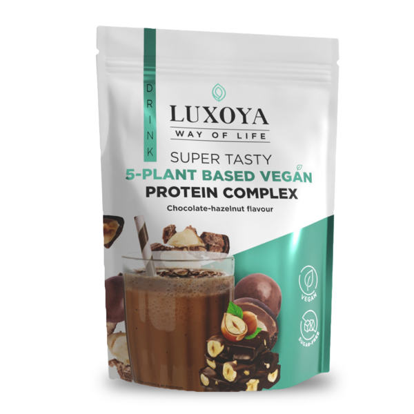 SUPER TASTY 5-PLANT BASED VEGAN PROTEIN COMPLEX - 5 FÉLE NÖVÉNYI FEHÉRJEFORRÁST TARTALMAZÓ VEGÁN FEHÉRJE ITALPOR 30 g - Csokoládé-mogyoró ízű