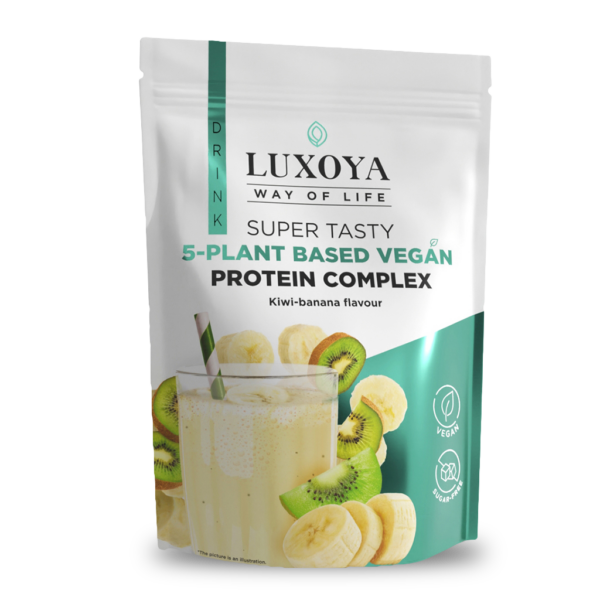 SUPER TASTY 5-PLANT BASED VEGAN PROTEIN COMPLEX - 5 FÉLE NÖVÉNYI FEHÉRJEFORRÁST TARTALMAZÓ VEGÁN FEHÉRJE ITALPOR 30 g - Kivi-banán ízű