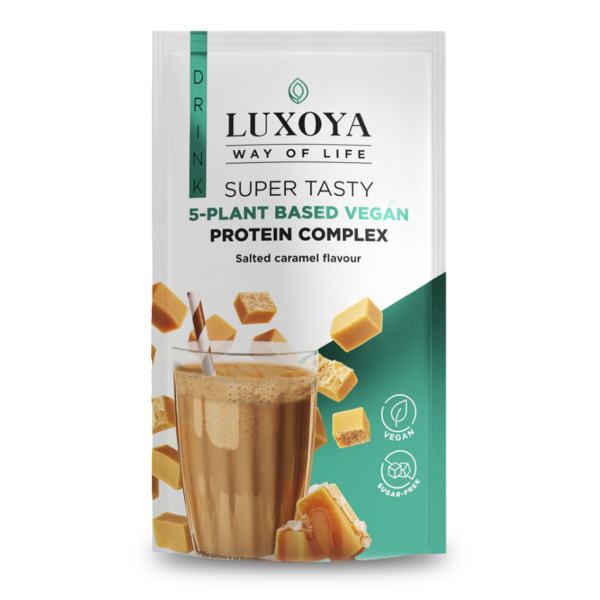 SUPER TASTY 5-PLANT BASED VEGAN PROTEIN COMPLEX - 5 FÉLE NÖVÉNYI FEHÉRJEFORRÁST TARTALMAZÓ VEGÁN FEHÉRJE ITALPOR 30 g - Sós karamella ízű