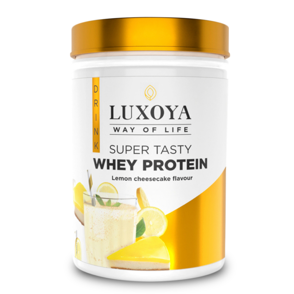 SUPER TASTY WHEY PROTEIN - PRÉMIUM FEHÉRJE ITALPOR 450 g PET - Citromos sajttorta ízű - VALÓDI CITROMHÉJ DARABOKKAL!